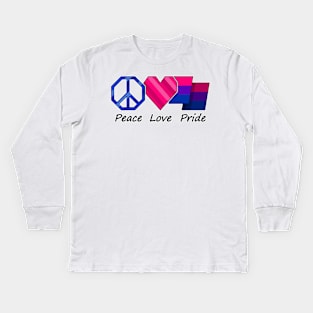 Peace, Love, and Pride design in Bisexual pride flag colors Kids Long Sleeve T-Shirt